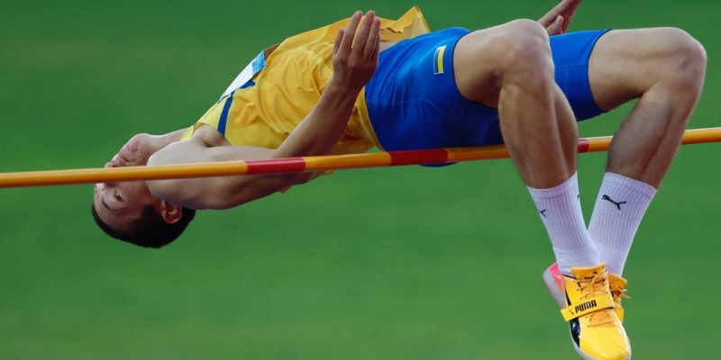 CHENGDU, CHINA - AUGUST 03: Roman Petruk of Team Ukraine competes in the Athletics - Men's High Jump Final on day 6 of 31st FISU Summer World University Games at Shuangliu Sports Centre Stadium on August 3, 2023 in Chengdu, Sichuan Province of China. (Photo by Han Haidan/China News Service/VCG via Getty Images)